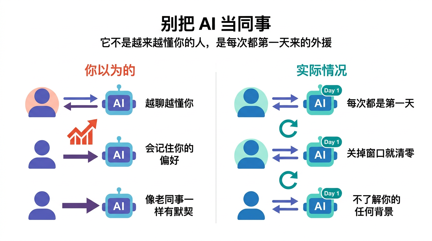 别把 AI 当同事：你以为的 vs 实际情况