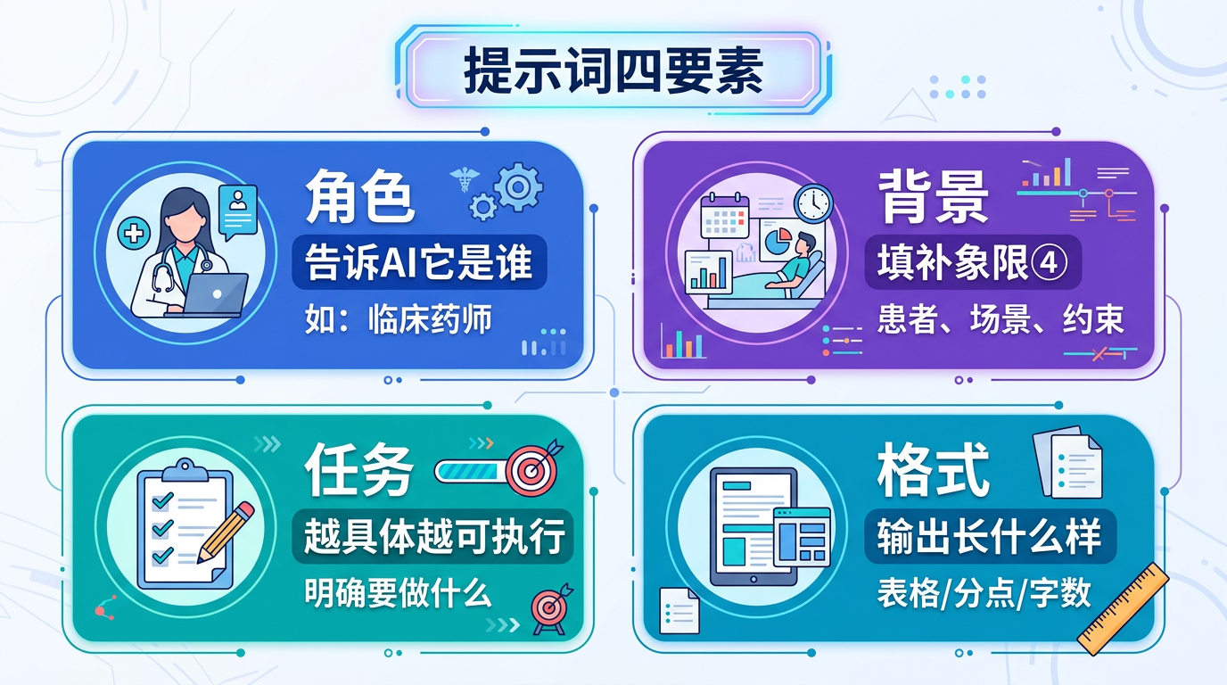 提示词四要素：角色、背景、任务、格式