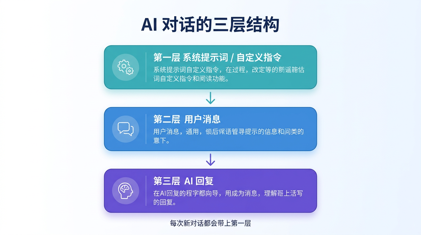 AI 对话的三层结构:系统提示词、用户消息、AI 回复